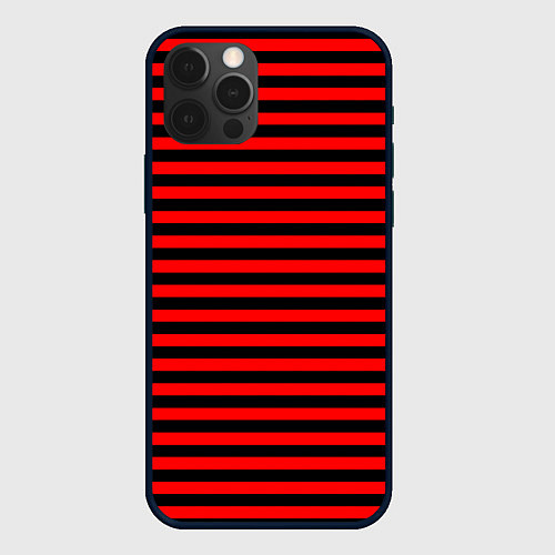 Чехол iPhone 12 Pro Max Черно-красные полосы / 3D-Черный – фото 1