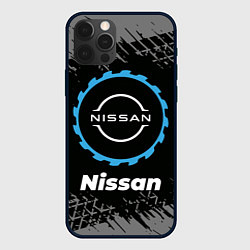 Чехол iPhone 12 Pro Max Nissan в стиле Top Gear со следами шин на фоне