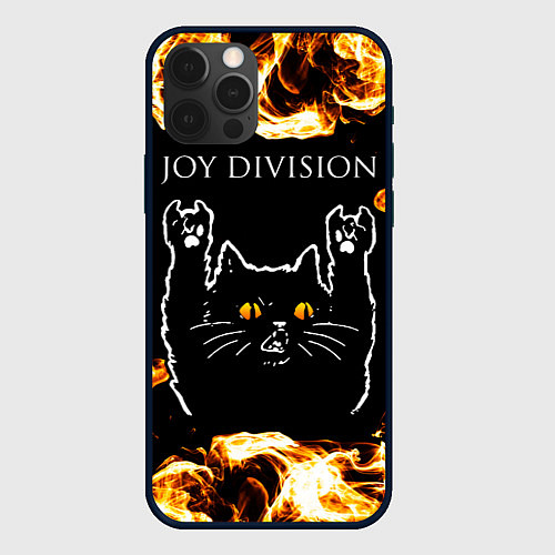 Чехол iPhone 12 Pro Max Joy Division рок кот и огонь / 3D-Черный – фото 1