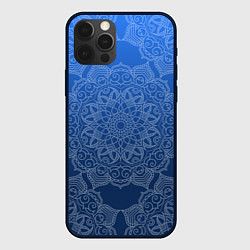 Чехол для iPhone 12 Pro Max Мандала на градиенте синего цвета, цвет: 3D-черный