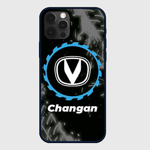 Чехол iPhone 12 Pro Max Changan в стиле Top Gear со следами шин на фоне / 3D-Черный – фото 1