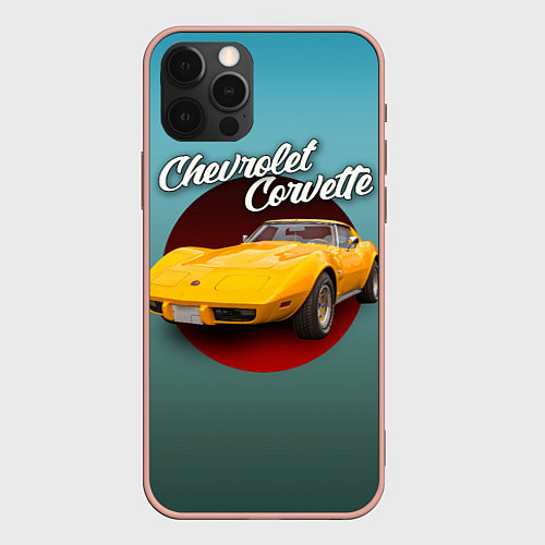 Чехол iPhone 12 Pro Max Классический спорткар Chevrolet Corvette Stingray / 3D-Светло-розовый – фото 1