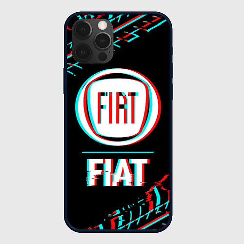 Чехол iPhone 12 Pro Max Значок Fiat в стиле glitch на темном фоне / 3D-Черный – фото 1