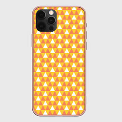 Чехол для iPhone 12 Pro Max Узор с оранжевыми, желтыми и белыми треугольниками, цвет: 3D-светло-розовый