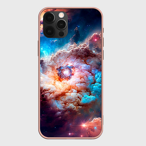 Чехол iPhone 12 Pro Max Небула в космосе в голубо-розовых тонах - нейронна / 3D-Светло-розовый – фото 1