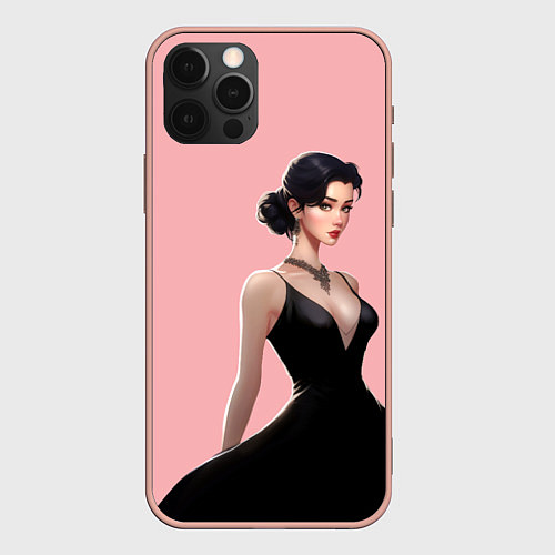 Чехол iPhone 12 Pro Max Girl in black dress - pink / 3D-Светло-розовый – фото 1