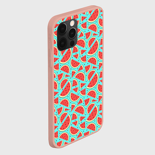 Чехол iPhone 12 Pro Max Летний паттерн с арбузами / 3D-Светло-розовый – фото 2
