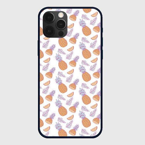 Чехол iPhone 12 Pro Max Ананасы паттерн / 3D-Черный – фото 1