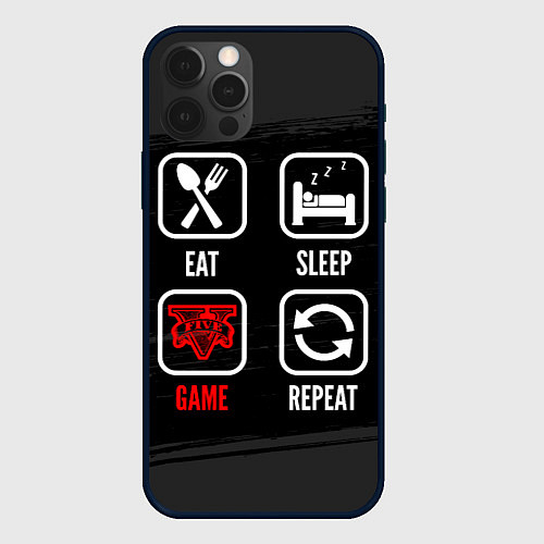 Чехол iPhone 12 Pro Max Eat, sleep, GTA, repeat / 3D-Черный – фото 1