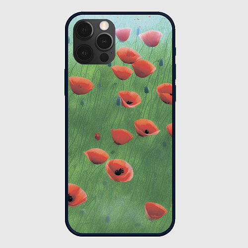 Чехол iPhone 12 Pro Max Красные маки в поле / 3D-Черный – фото 1