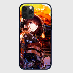 Чехол для iPhone 12 Pro Max Девушка в кимоно, цвет: 3D-черный