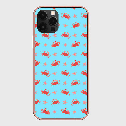 Чехол iPhone 12 Pro Max Летний паттерн с крабами и морскими звездами / 3D-Светло-розовый – фото 1
