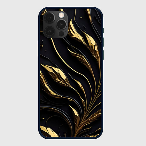 Чехол iPhone 12 Pro Max Золотой орнамент на черном / 3D-Черный – фото 1
