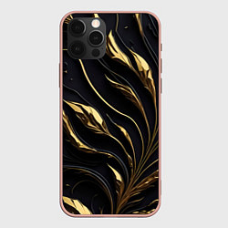 Чехол iPhone 12 Pro Max Золотой орнамент на черном