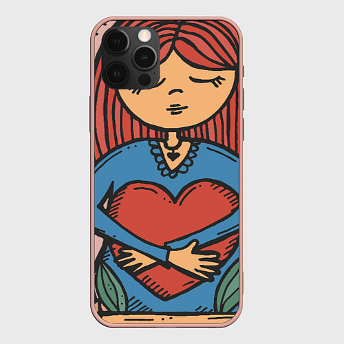 Чехол iPhone 12 Pro Max Девочка с большим любящим сердцем / 3D-Светло-розовый – фото 1