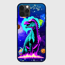 Чехол iPhone 12 Pro Max Динозавр в космосе - неоновое свечение