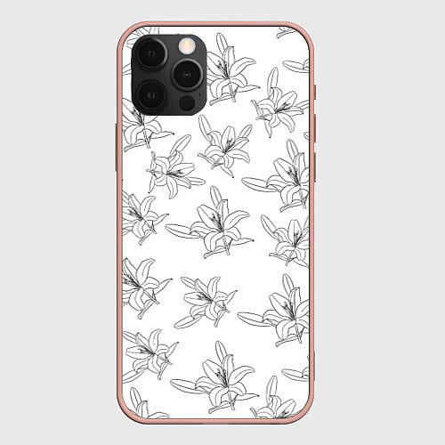Чехол iPhone 12 Pro Max Лилия цветочный паттерн / 3D-Светло-розовый – фото 1