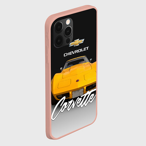 Чехол iPhone 12 Pro Max Американская машина Chevrolet Corvette 70-х годов / 3D-Светло-розовый – фото 2