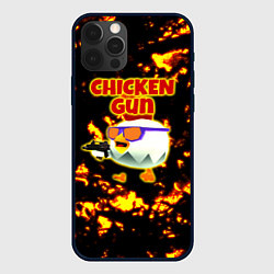 Чехол для iPhone 12 Pro Max Chicken Gun на фоне огня, цвет: 3D-черный