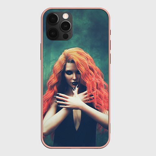 Чехол iPhone 12 Pro Max Рыжая ведьма колдует в лесу / 3D-Светло-розовый – фото 1
