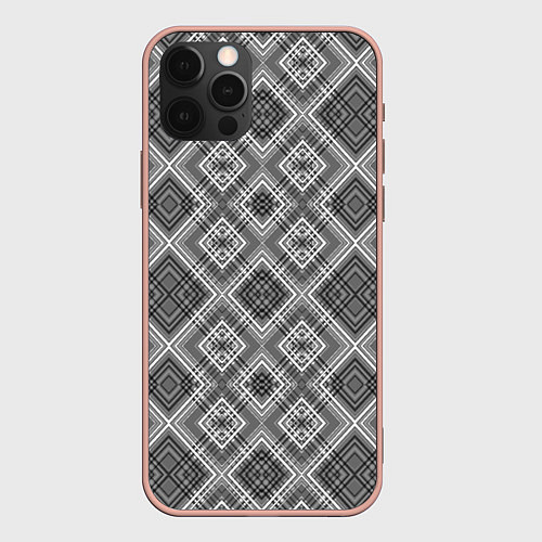 Чехол iPhone 12 Pro Max Геометрический узор черно белые ромбы / 3D-Светло-розовый – фото 1