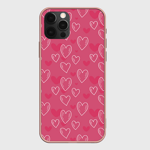 Чехол iPhone 12 Pro Max Нарисованные сердца паттерн / 3D-Светло-розовый – фото 1