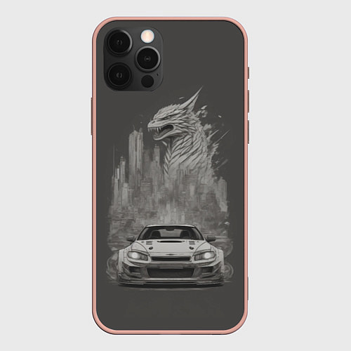 Чехол iPhone 12 Pro Max Godzilla car / 3D-Светло-розовый – фото 1