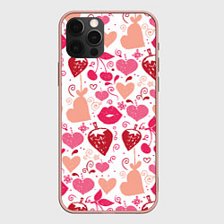 Чехол для iPhone 12 Pro Max Клубничная любовь, цвет: 3D-светло-розовый