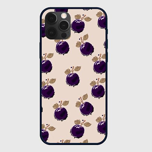 Чехол iPhone 12 Pro Max Слива с листьями - пиксель арт / 3D-Черный – фото 1
