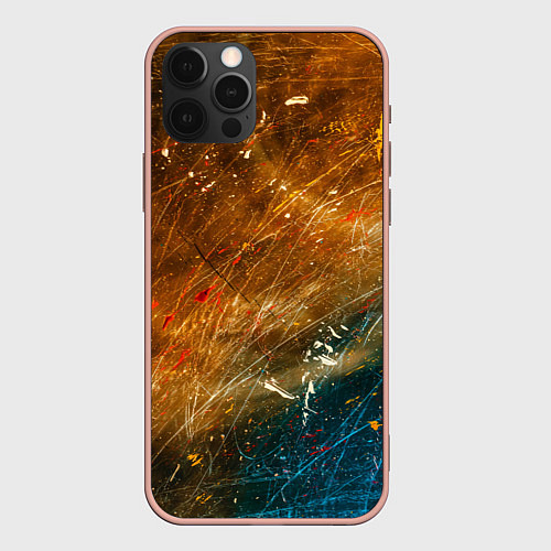 Чехол iPhone 12 Pro Max Оранжевые и синие краски / 3D-Светло-розовый – фото 1