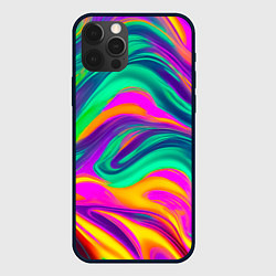 Чехол для iPhone 12 Pro Max Градиентные цветные волны, цвет: 3D-черный