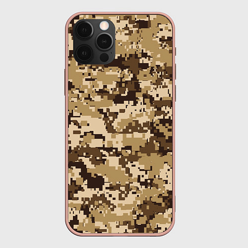 Чехол iPhone 12 Pro Max Коричнево-желтый камуфляжный фон / 3D-Светло-розовый – фото 1