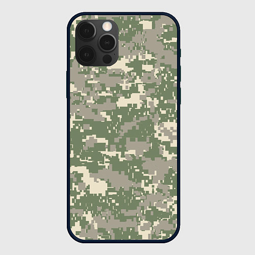 Чехол iPhone 12 Pro Max Зелено - серый камуфляж / 3D-Черный – фото 1