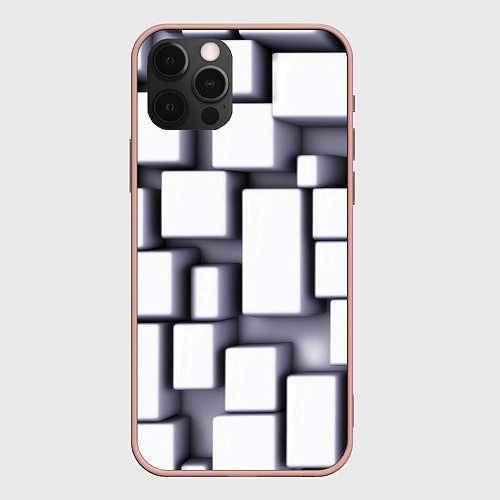 Чехол iPhone 12 Pro Max Объемные белые плиты / 3D-Светло-розовый – фото 1