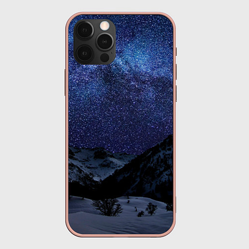 Чехол iPhone 12 Pro Max Снежные горы и космос / 3D-Светло-розовый – фото 1