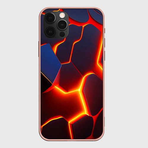 Чехол iPhone 12 Pro Max Неоновые трещины / 3D-Светло-розовый – фото 1