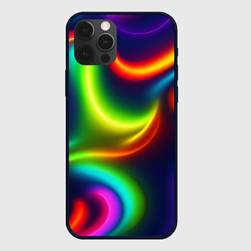 Чехол iPhone 12 Pro Max Неоновые радужные разводы / 3D-Черный – фото 1