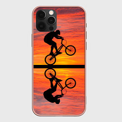Чехол для iPhone 12 Pro Max Велосипедист в отражении, цвет: 3D-светло-розовый