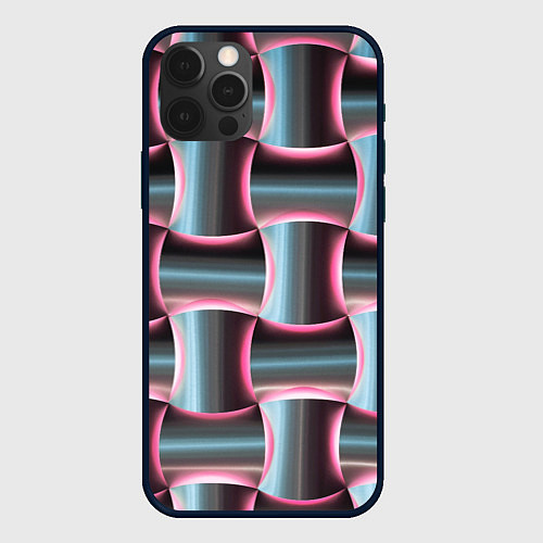 Чехол iPhone 12 Pro Max Множество полурозовых изогнутых четырёхугольников / 3D-Черный – фото 1