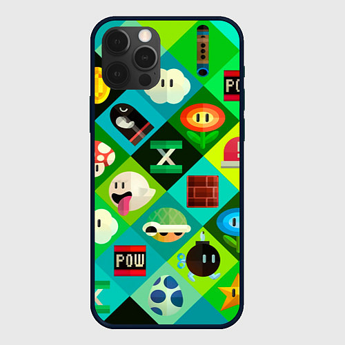 Чехол iPhone 12 Pro Max Марио паттерн / 3D-Черный – фото 1