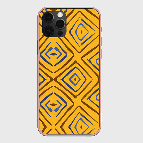Чехол iPhone 12 Pro Max Золотистый паттерн / 3D-Светло-розовый – фото 1