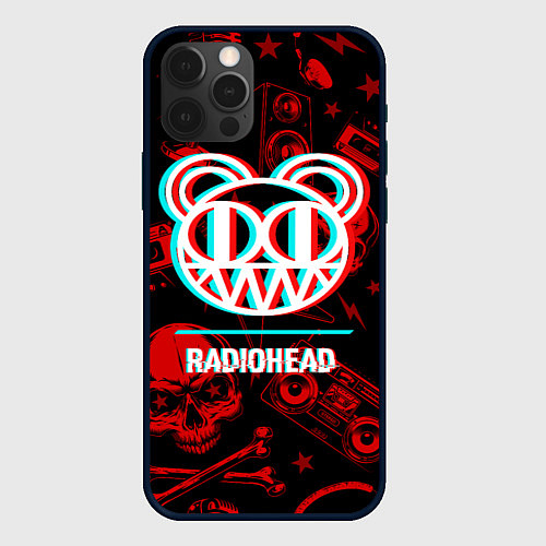 Чехол iPhone 12 Pro Max Radiohead rock glitch / 3D-Черный – фото 1