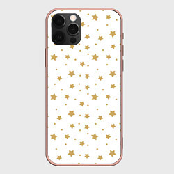 Чехол для iPhone 12 Pro Max Бежевые звездочки на белом фоне, цвет: 3D-светло-розовый
