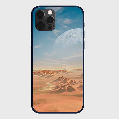 Чехол iPhone 12 Pro Max Пустынная планета и спутник / 3D-Черный – фото 1