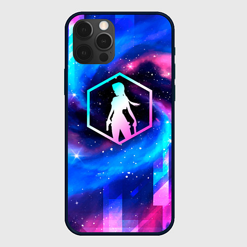 Чехол iPhone 12 Pro Max Tomb Raider неоновый космос / 3D-Черный – фото 1
