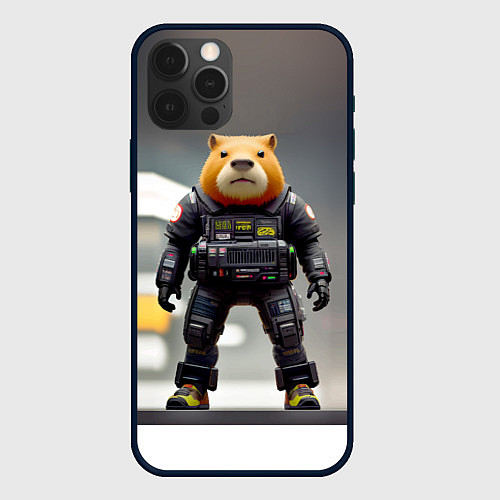 Чехол iPhone 12 Pro Max Капи полицейский - киберпанк - нейросеть / 3D-Черный – фото 1