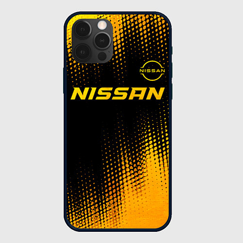 Чехол iPhone 12 Pro Max Nissan - gold gradient: символ сверху / 3D-Черный – фото 1