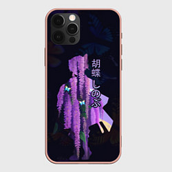 Чехол iPhone 12 Pro Max Силуэт Шинобу Кочо, бабочки и цветущая глициния
