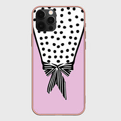 Чехол для iPhone 12 Pro Max Костюм Барби: черный горох с полосатым бантом, цвет: 3D-светло-розовый