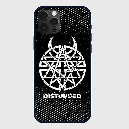 Чехол iPhone 12 Pro Max Disturbed с потертостями на темном фоне / 3D-Черный – фото 1